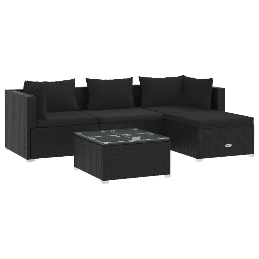 Grey Rattan Tranquility: 5-Piece Garden Lounge Set with Cozy Cushions