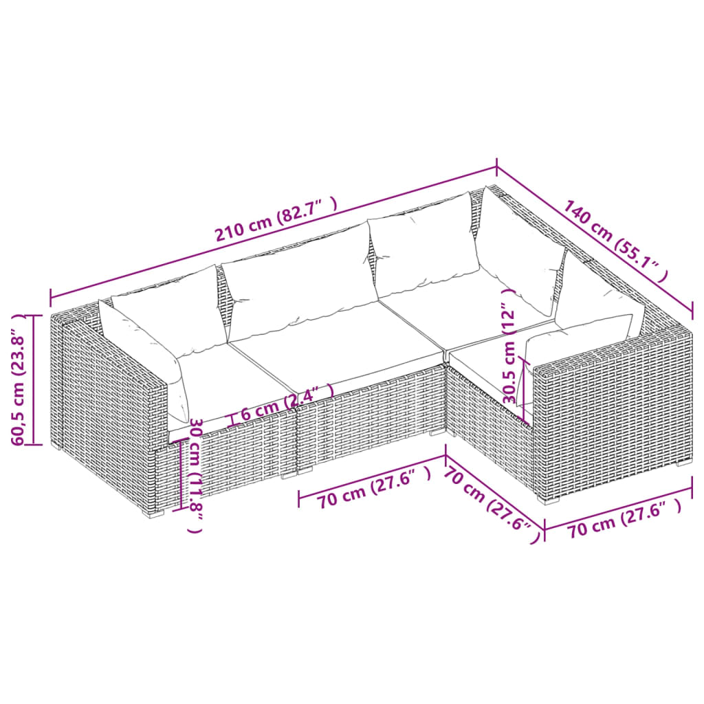 Natural Comfort Haven: 4-Piece Pinewood Garden Lounge Set with Plush Cushions