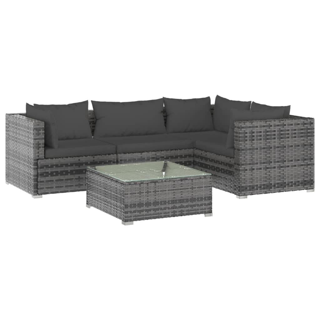 Rattan Serenity in Grey: 5-Piece Garden Lounge Set with Plush Cushions