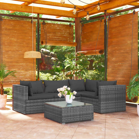 Rattan Serenity in Grey: 5-Piece Garden Lounge Set with Plush Cushions