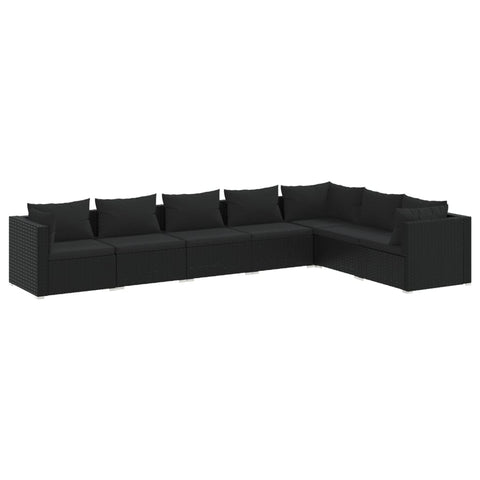 Rattan Noir Comfort Oasis: 7-Piece Garden Lounge Set in Black with Plush Cushions