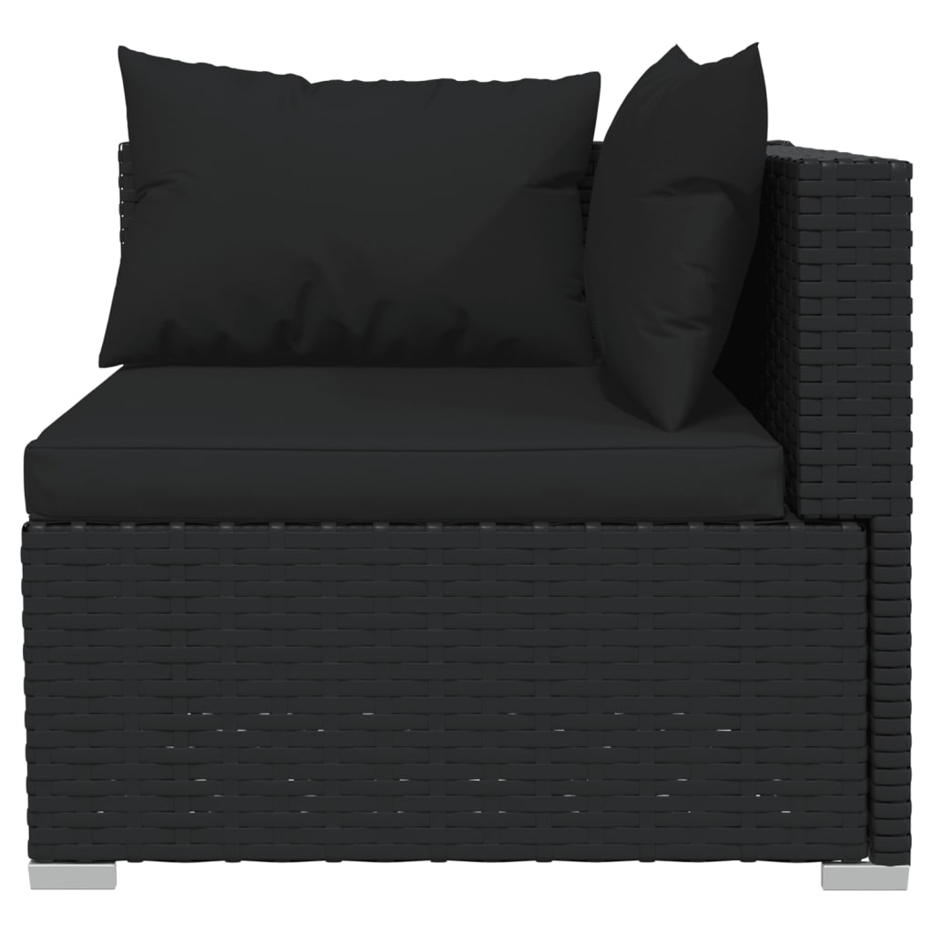 Rattan Retreat in Noir: 7-Piece Black Poly Rattan Garden Lounge Set with Plush Cushions