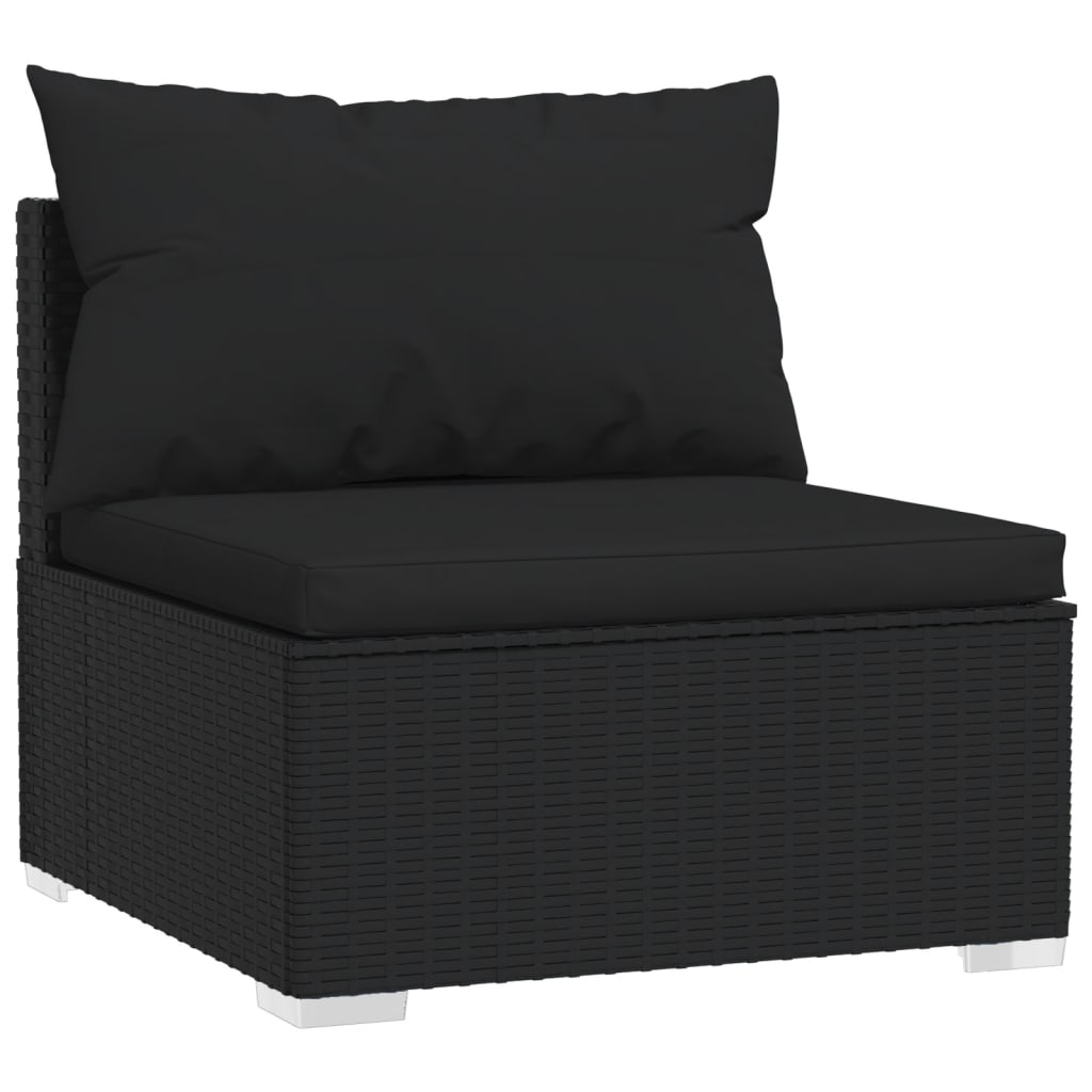 Rattan Retreat in Noir: 7-Piece Black Poly Rattan Garden Lounge Set with Plush Cushions