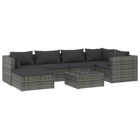 Grey Rattan Oasis: 7-Piece Garden Lounge Set with Plush Cushions