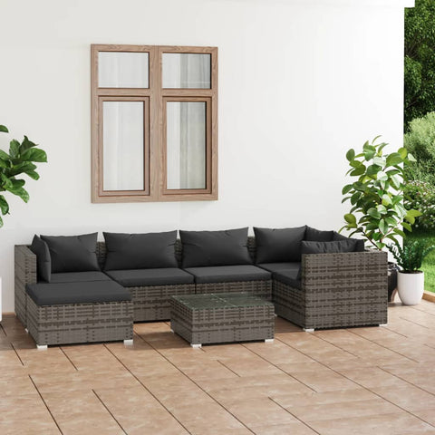 Grey Rattan Oasis: 7-Piece Garden Lounge Set with Plush Cushions