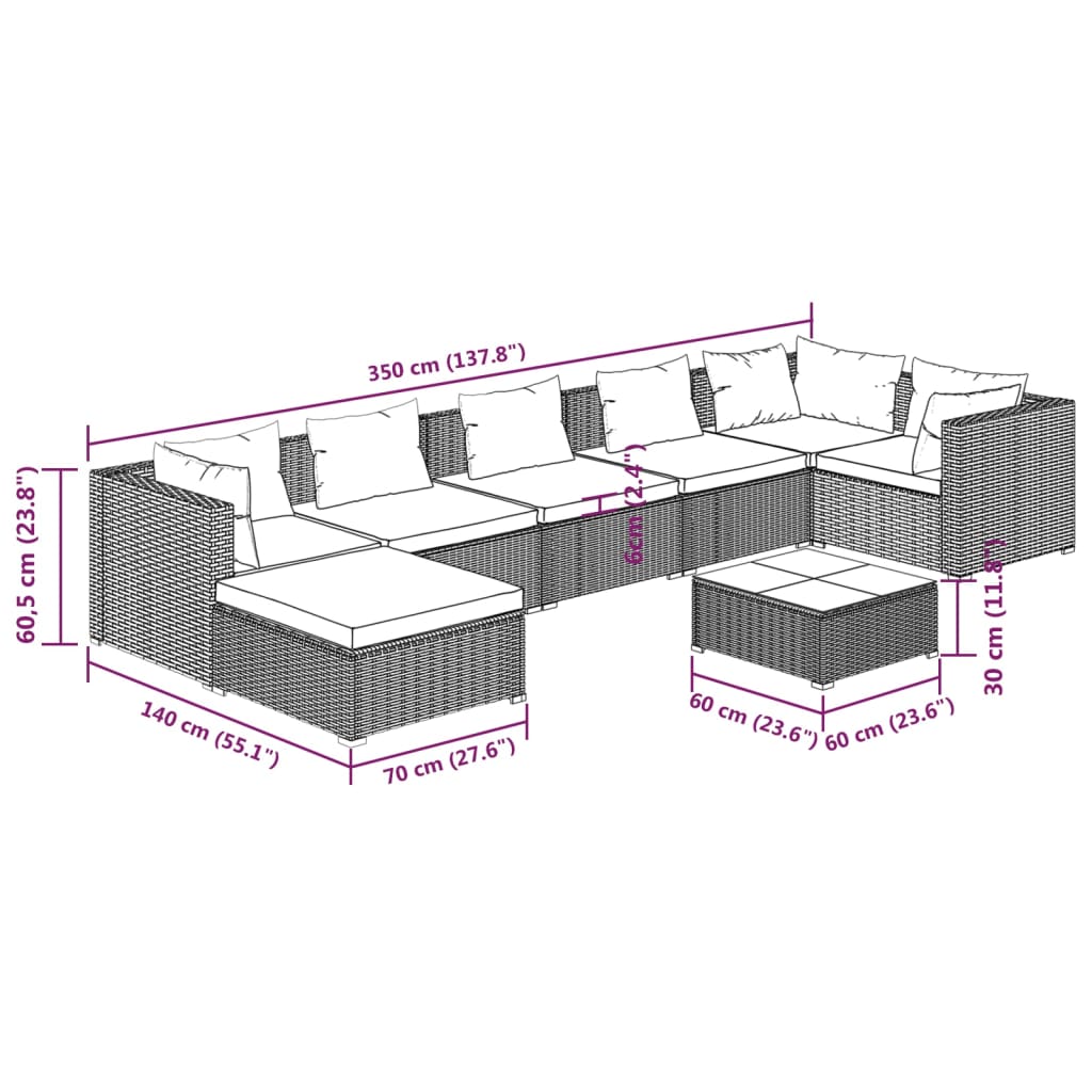 Rattan: 8-Piece Garden Lounge Set with Plush Cushions
