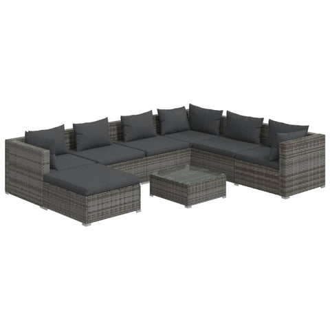 Elegant Rattan Oasis: 8-Piece Garden Lounge Set in Serene Grey with Plush Cushions