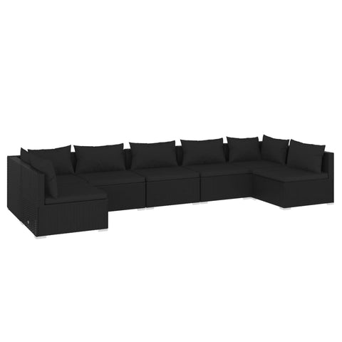 Noir Rattan Haven: 7-Piece Garden Lounge Set in Black with Plush Cushions