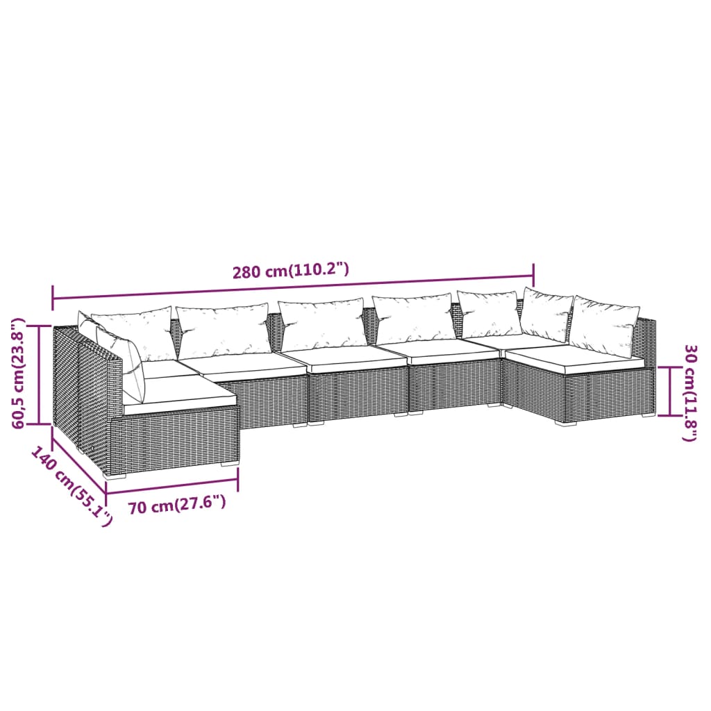 Noir Rattan Haven: 7-Piece Garden Lounge Set in Black with Plush Cushions