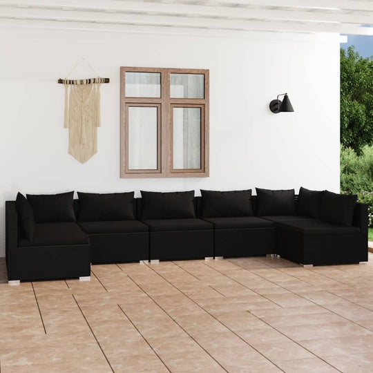 Noir Rattan Haven: 7-Piece Garden Lounge Set in Black with