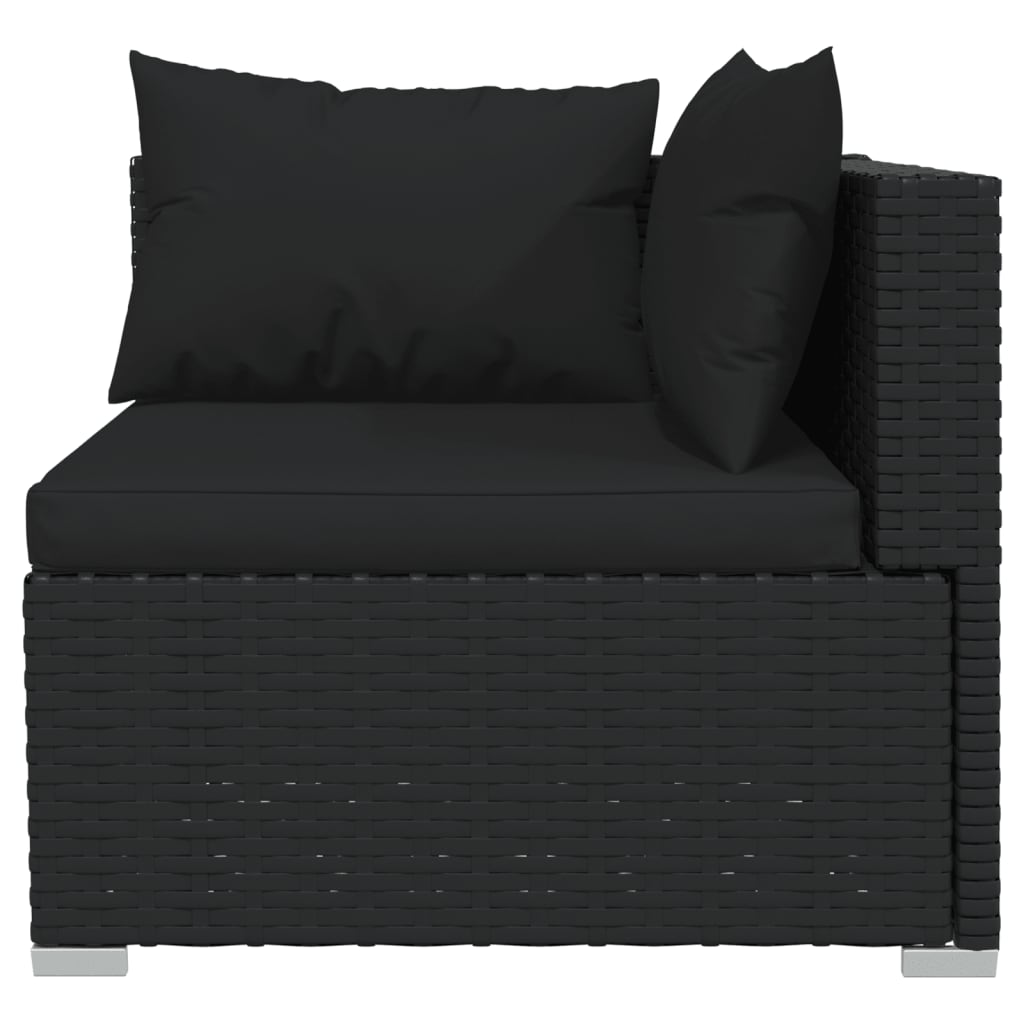Noir Rattan Paradise: 8-Piece Black Poly Rattan Garden Lounge Set with Plush Cushions