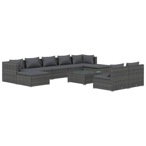 Poly Rattan Haven: 10-Piece Garden Lounge Set in Elegant Grey with Plush Cushions