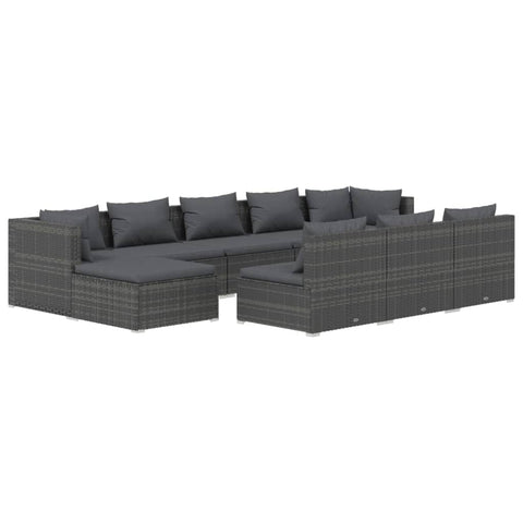 Contemporary Rattan Elegance: 10-Piece Garden Lounge Set in Elegant Grey with Plush Cushions