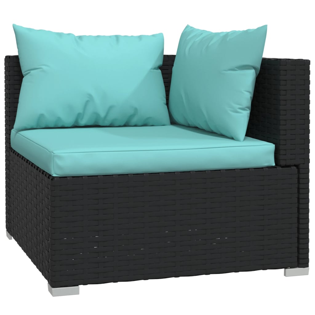 7 Piece Garden Lounge Set with Cushions Poly Rattan- Black