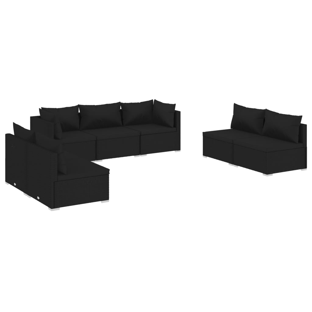 Noir Rattan Comfort Haven: 7-Piece Garden Lounge Set in Black with Plush Cushions