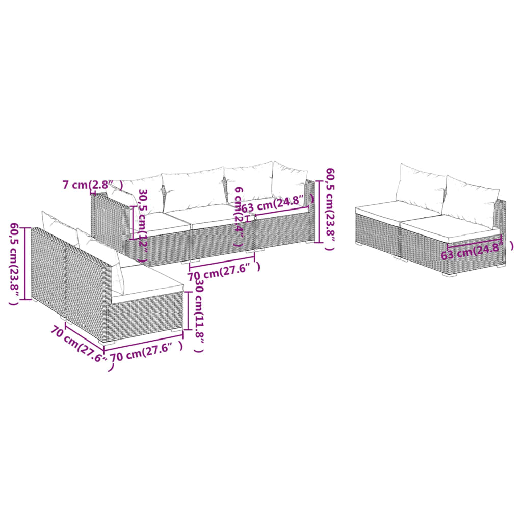 Noir Rattan Comfort Haven: 7-Piece Garden Lounge Set in Black with Plush Cushions