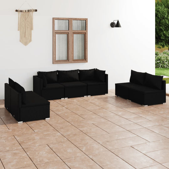 Noir Rattan Comfort Haven: 7-Piece Garden Lounge Set in