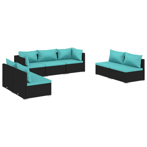 7 Piece Garden Lounge Set (Black) with Cushions Poly Rattan