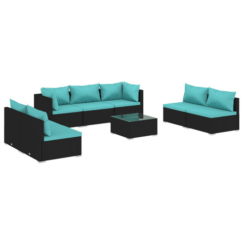 8 Piece Garden Lounge Set with Cushions Poly Rattan - Black