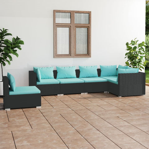 6 Piece Garden Lounge Set with Cushions Black Poly Rattan
