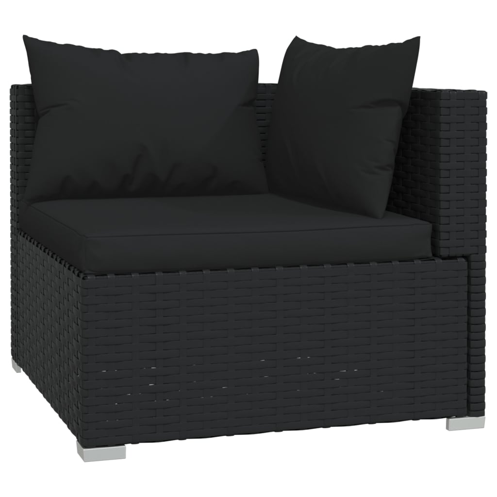 Noir Rattan Oasis: 8-Piece Black Poly Rattan Garden Lounge Set with Plush Cushions