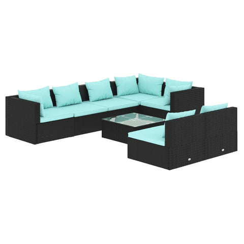 8 Piece Garden Lounge Set Poly Rattan with Cushions Black