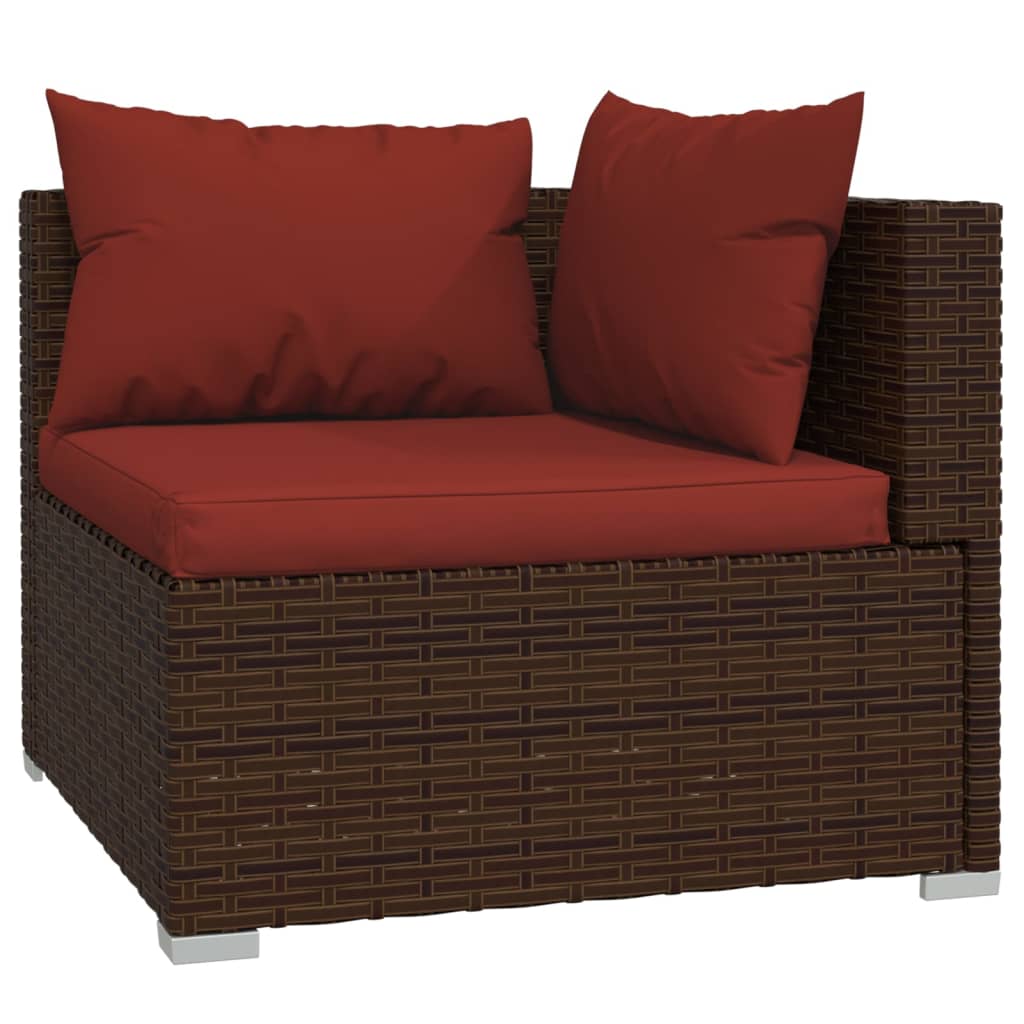 9 Piece Garden Lounge Set Brown with Cushions Poly Rattan