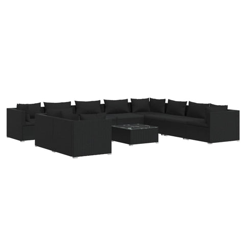 Rattan Noir Grandeur: 11-Piece Black Poly Rattan Garden Lounge Set with Plush Cushions