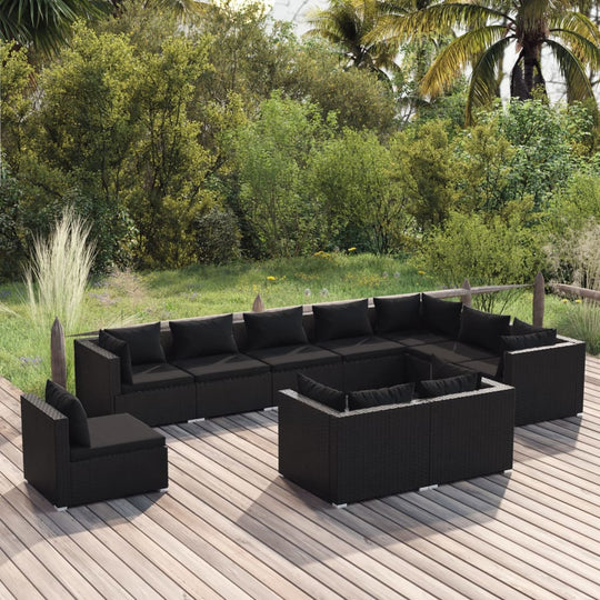 10 Piece Garden Lounge Set with Cushions Poly Rattan - Pcs