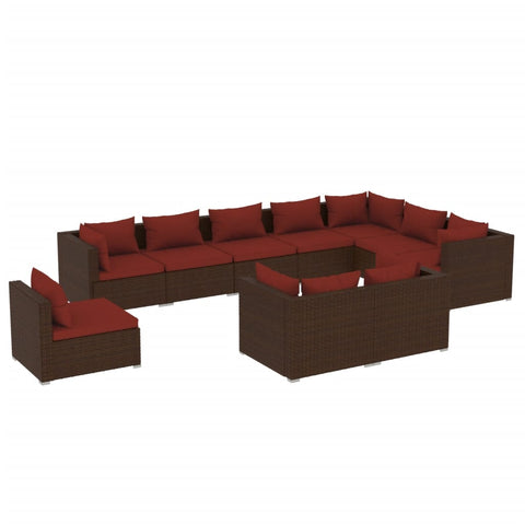 10 Piece Brown Garden Lounge Set with Cushions Poly Rattan