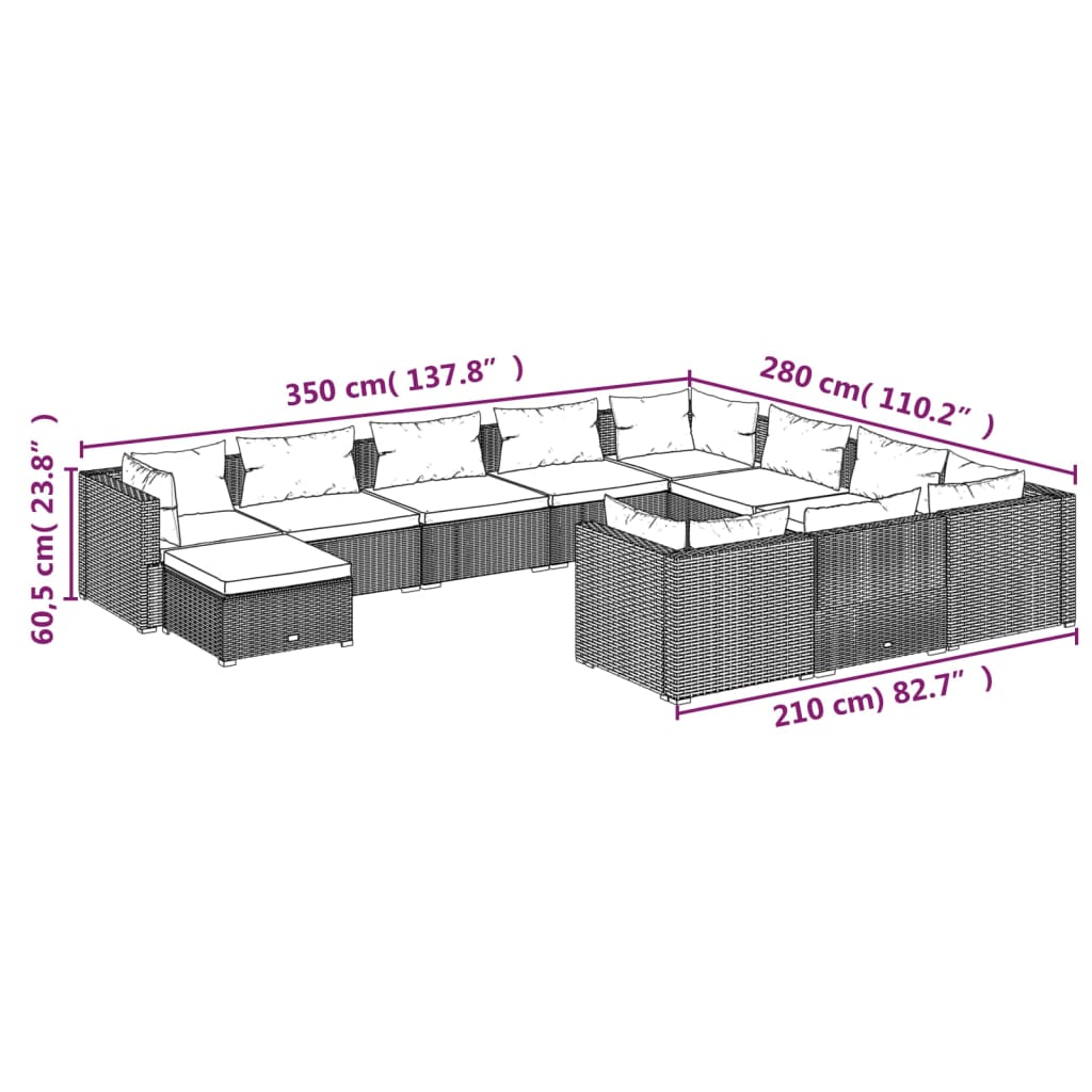Noir Rattan Elegance: 11-Piece Black Poly Rattan Garden Lounge Set with Plush Cushions