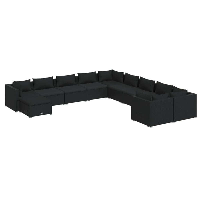 11 Piece Garden Lounge Set with Cushions Poly Rattan Black - Outdoor Furniture Sets