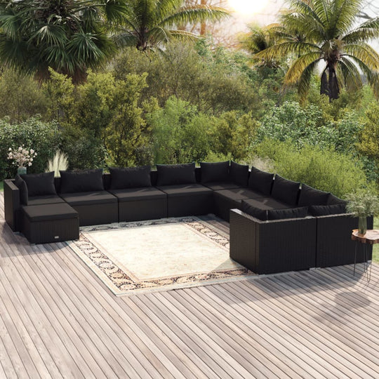 Black colour - 11 Piece Garden Lounge Set with Cushions Poly Rattan Black
