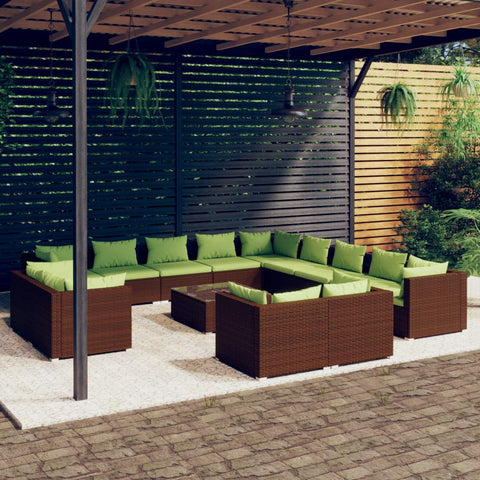 14 Piece Garden Lounge Set with Cushions Poly Rattan