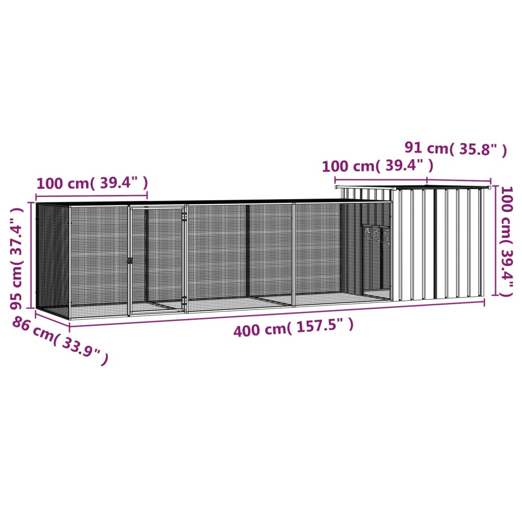 Large Galvanised Steel Chicken Cage Run 400cm | Simpledeals