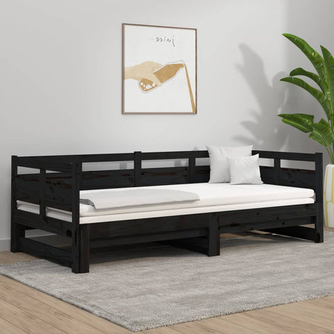 Pull-out Day Bed Black Solid Wood Pine