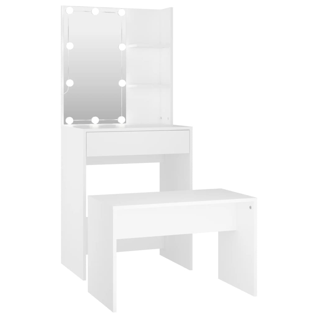 Dressing Table Set with LED White Engineered Wood