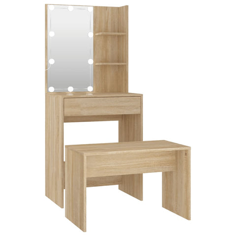 Dressing Table Set with LED Sonoma Oak Engineered Wood
