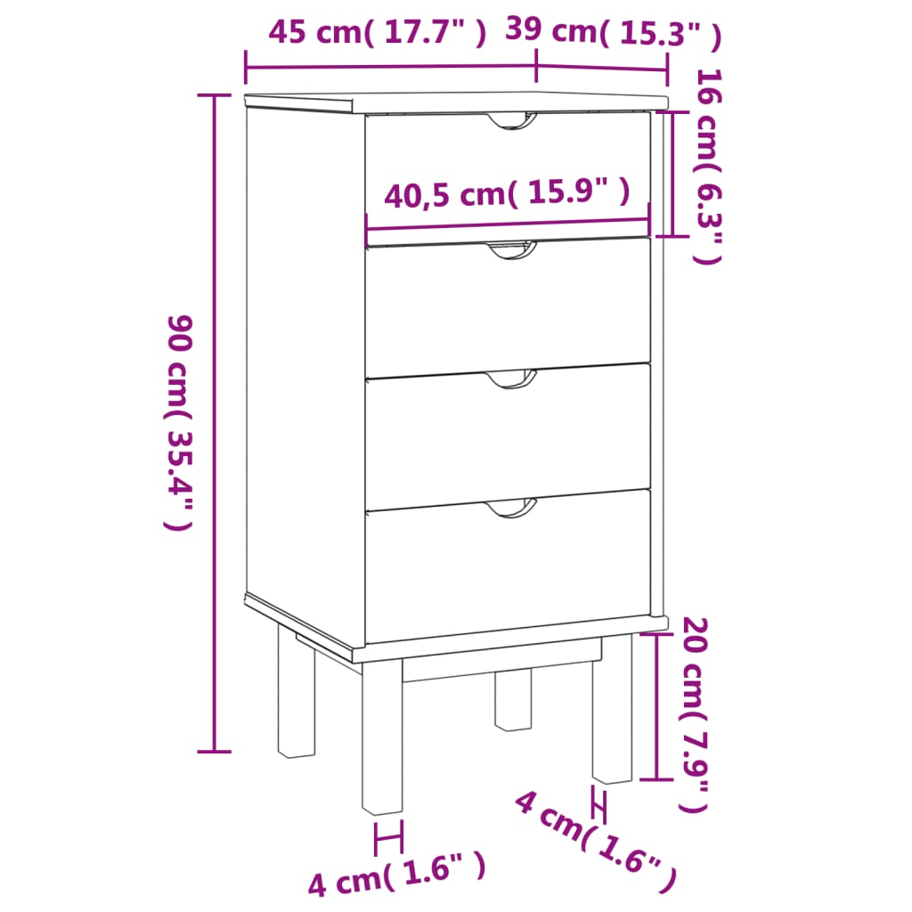 Modern Drawer Cabinet OTTA Solid Wood Pine