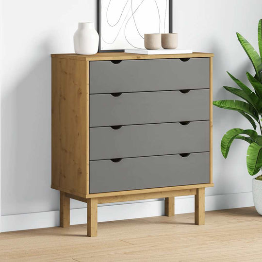 Drawer Cabinet OTTA Brown&Grey Solid Wood Pine