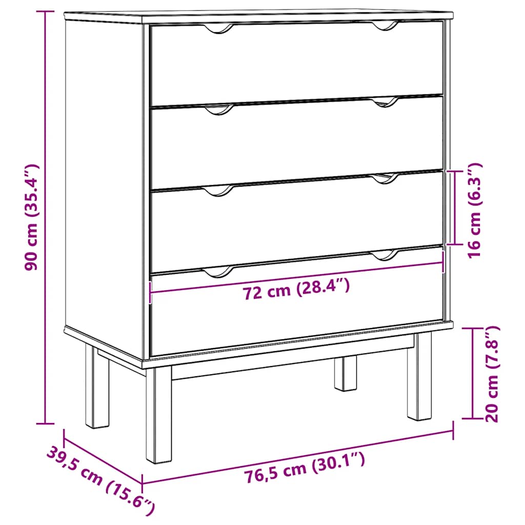 Drawer Cabinet OTTA Brown&White Solid Wood Pine