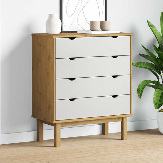 Drawer Cabinet OTTA Brown&White Solid Wood Pine