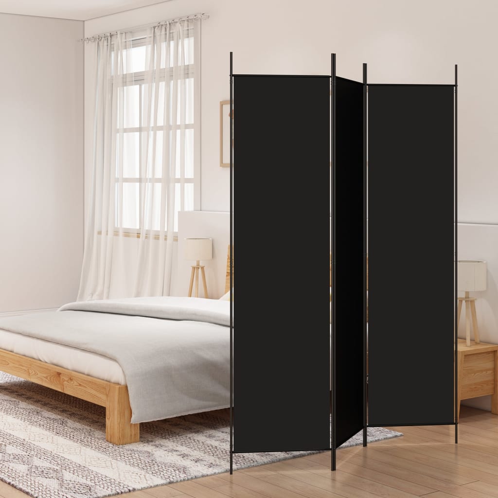 3-Panel Fabric Room Divider 150x200cm Black | Simpledeals