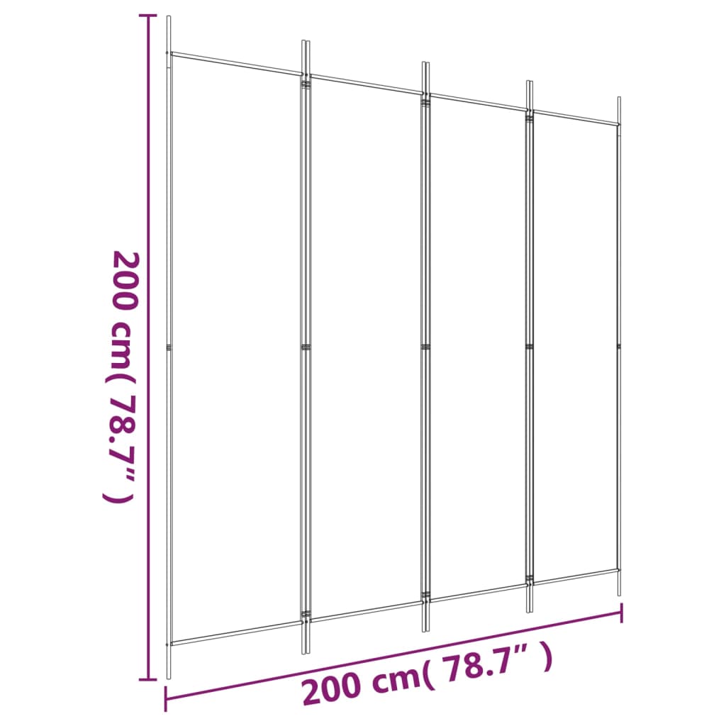 4-Panel Fabric Room Divider 200cm White | Simpledeals