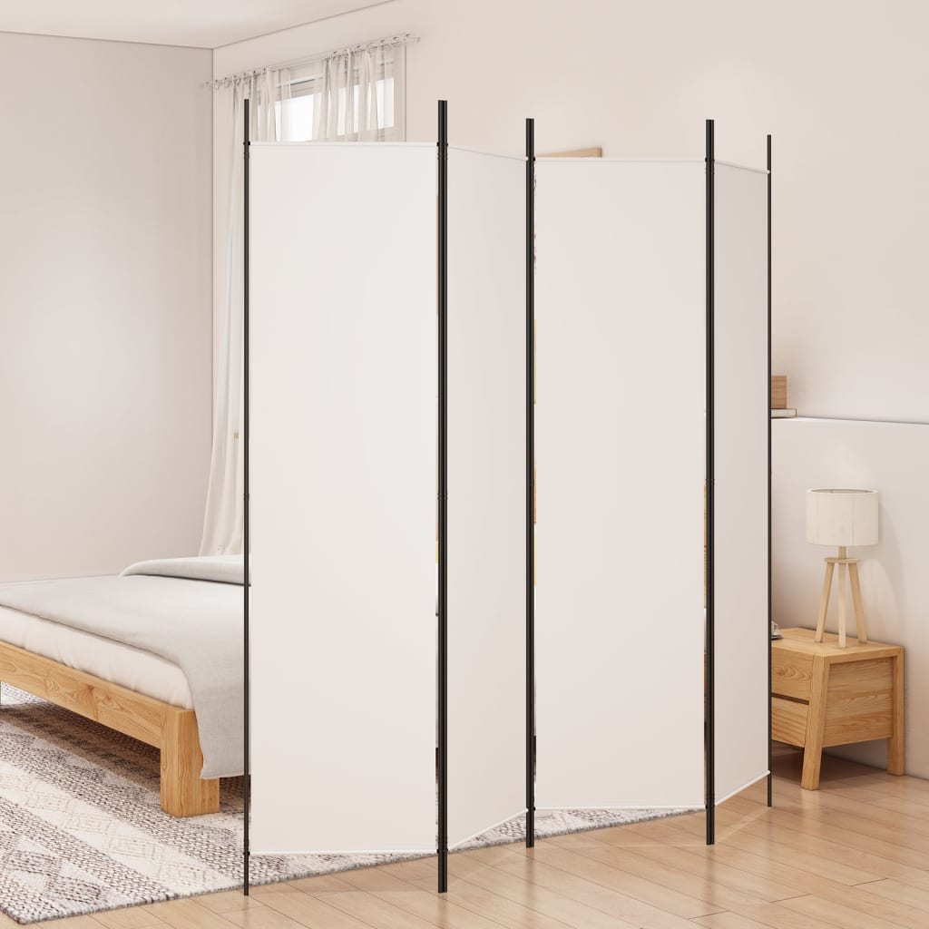 4-Panel Fabric Room Divider 200cm White | Simpledeals