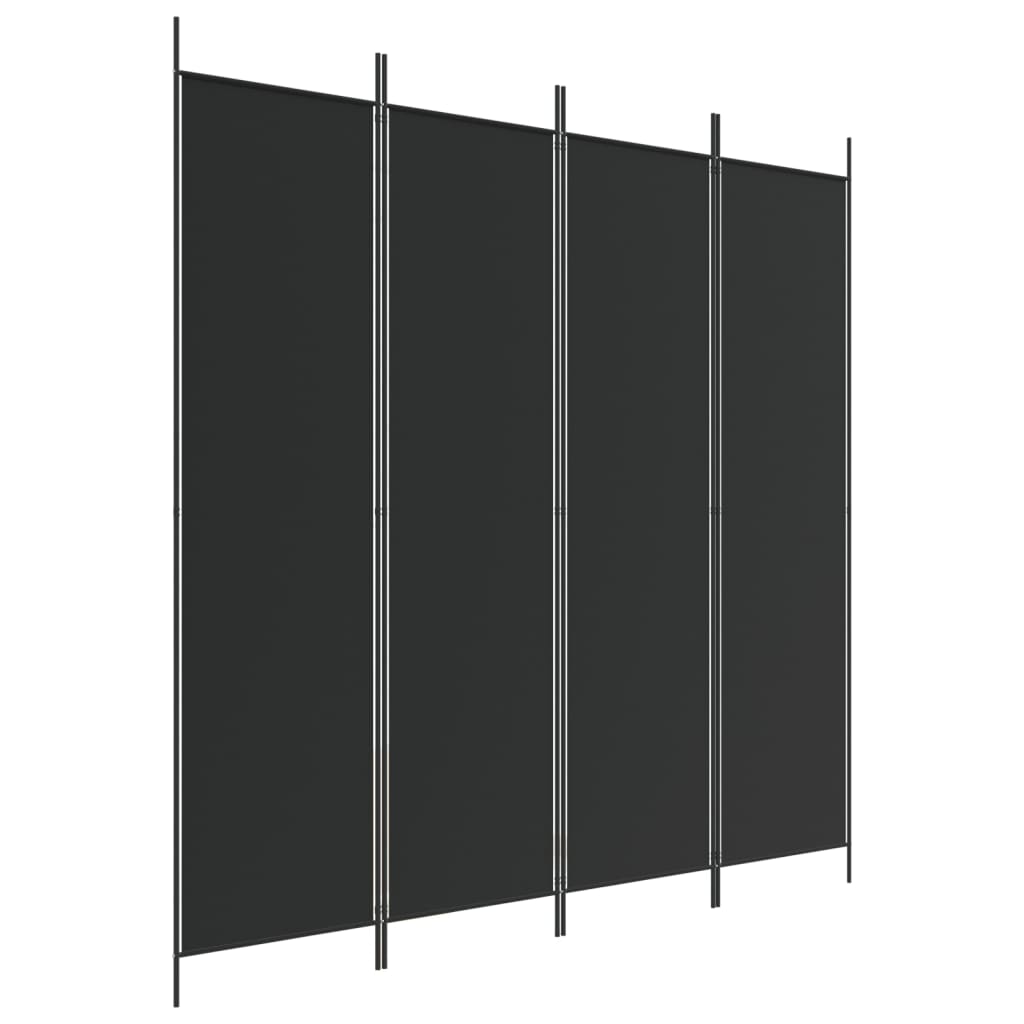 4-Panel Room Divider Black Fabric 200x200cm | Simpledeals
