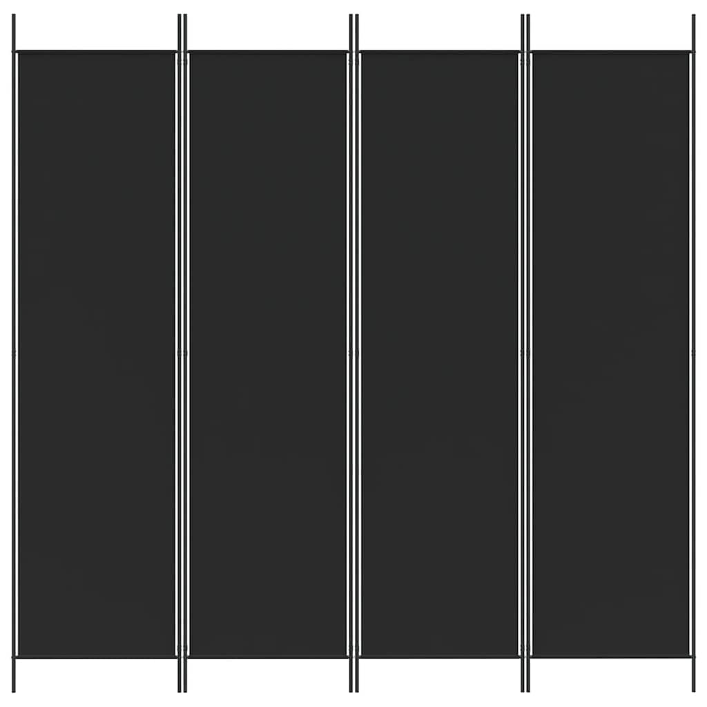 4-Panel Room Divider Black Fabric 200x200cm | Simpledeals