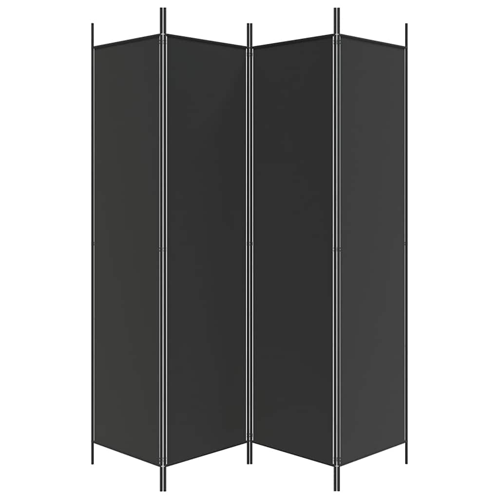 4-Panel Room Divider Black Fabric 200x200cm | Simpledeals