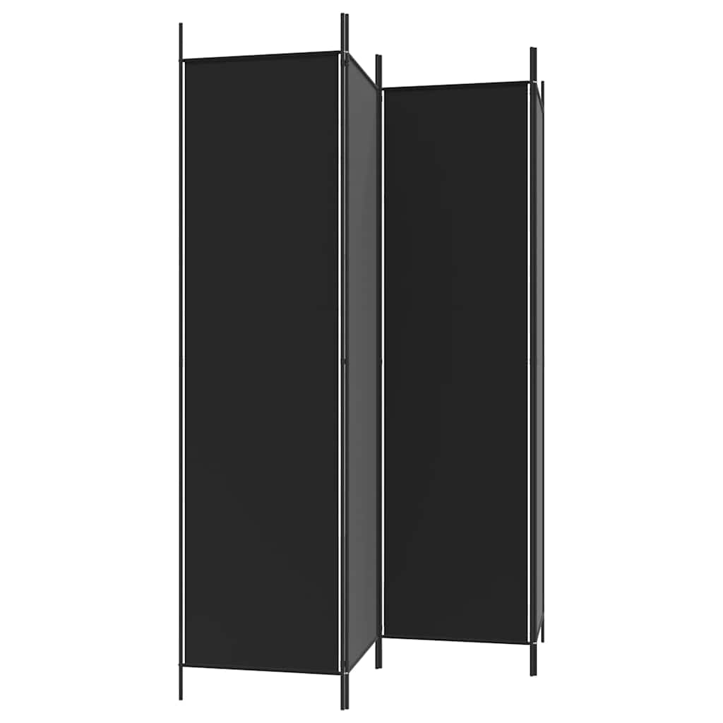 4-Panel Room Divider Black Fabric 200x200cm | Simpledeals