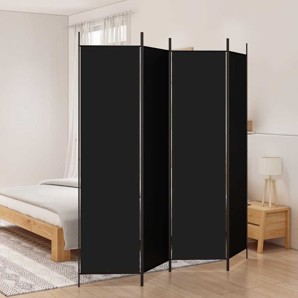 4-Panel Room Divider Black Fabric 200x200cm | Simpledeals